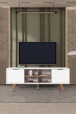 Image de Skye Decor, support TV de haute qualité, 100% mélaminé, blanc et noyer, 160 cm | 12345