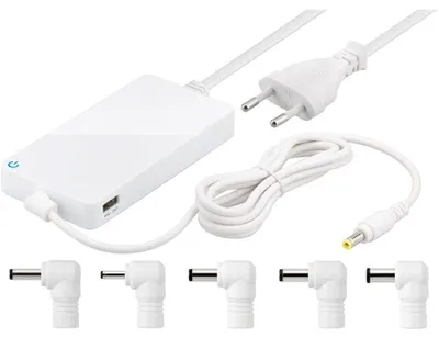 Immagine prodotto di Goobay 67910 Alimentatore per notebook da 70 W, bianco, 2,02 m - incl. 1x USB e 5x adattatore CC, 15 V - 19,5 V fino a max. 3,6 A