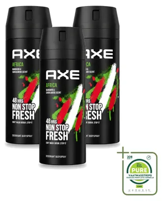 Obrázek produktu pro 3 kusy deodorantu ve spreji Axe Africa – mandarinka a santalové dřevo – 150 ml – balení