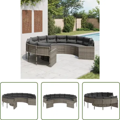 Obrázek produktu pro The Living Store Zahradní pohovka s polštáři Round Grey Poly Rattan