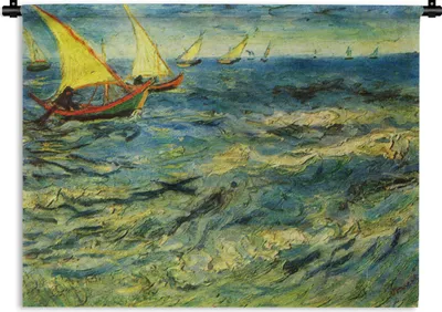 Produktbild von MuchoWow® Wandteppich Wandbehang Fischerboote auf dem Meer - Vincent van Gogh 60x45 cm Tapisserie Dekoration Wandtuch - Das Schlafzimmer