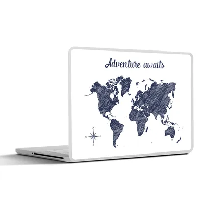 Produktbild von MuchoWow® Laptop Aufkleber Sticker Cover Weltkarte - Blau - Zitat 40x30 cm - Laptop Dekoration - Selbstklebend