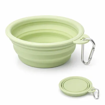 Produktbild von Faltbarer Hundenapf mit Karabiner 0,65L Silikon Reisenapf, Grün, KI-generiertes Bild