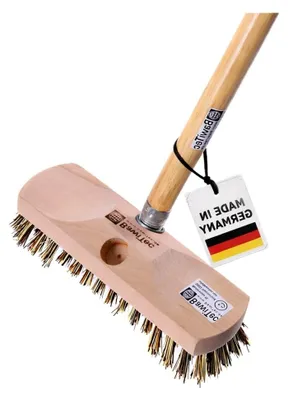 Produktbild von Bodenschrubber 220mm mit harten Borsten und Metallgewindeeinsatz, inklusive 120cm Holzstiel