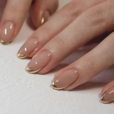 Produktbild von Künstliche Fingernägel zum Aufkleben, Mandel, Nude, French, Goldrand, 24 Stück