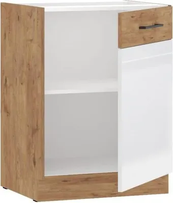 Produktbild von Unterschrank - Lancelot-Eiche und glänzend weißes Melamin - 60 cm - 1 Flügeltür