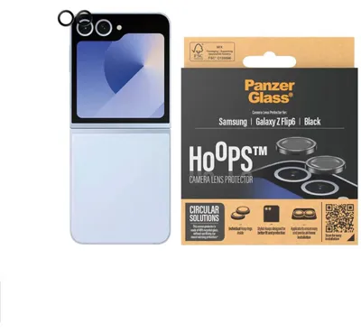 Produktbild von PanzerGlass ® Hoops® Kameraschutz Schwarz Samsung Galaxy Z Flip6, Samsung, Samsung - Galaxy Z Flip6, Trockene Anwendung, Kratzresistent, Schockresistent, Schwarz, 1 Stück(e)