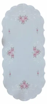 Produktbild von Tischwäsche mit Stickerei Rosen Blüten mit Bogenrand 40 x 140 cm