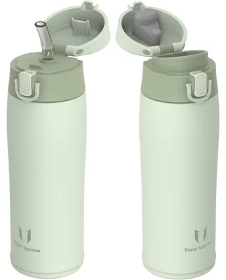 Zdjęcie produktu dla Termos ze stali nierdzewnej, bidon, 500 ml, jasnoszary, wolny od BPA, szczelny, z dwoma pokrywkami