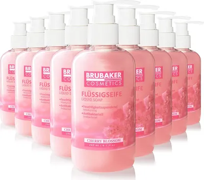 Produktbild von BRUBAKER Cosmetics Handwaschlotion Flüssigseife im praktischen Spender - reinigt sanft und spendet Feuchtigkeit, Kirschblüte, 50er Pack (50 x 240 ml)