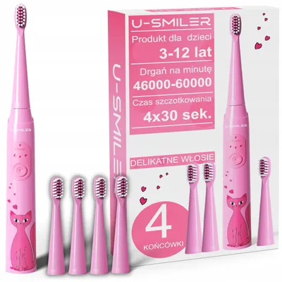 Produktbild von Schallzahnbürste für Kinder U-Smiler 3 Modi + 4 Aufsätze IPX7 Rosa Szczoteczka
