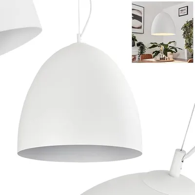 Image de Suspension Bakou, lampe suspendue en métal blanc, design moderne de style industriel/rétro/vintage, diamètre : 40 cm, culot E27, hauteur maximale : 150 cm, idéale pour la salle à manger, la cuisine ou le salon