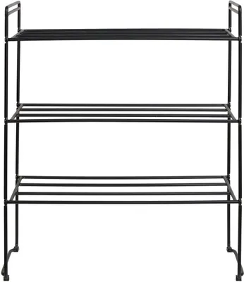 Image de Étagère à chaussures Rootz - Organisateur à 3 niveaux - Étagères de rangement - Solution peu encombrante - 49,5 cm x 25 cm x 60 cm - Acier noir