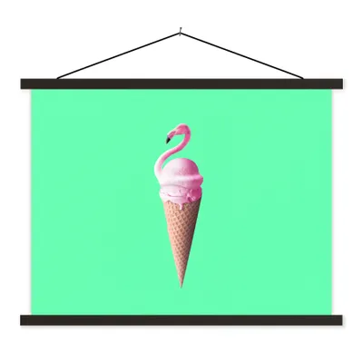 Produktbild von MuchoWow® Textilposter Eistüten - Eiscreme - Flamingo - Rosa - Grün 60x45 cm mit schwarzem Rahmen - Poster Schlafzimmer