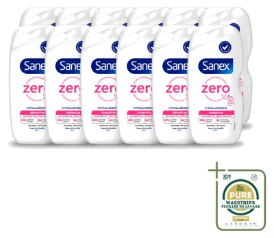 Productafbeelding van 12 x Sanex Zero% Douchegel voor de gevoelige huid - 400 ml - Voordeelverpakking - 12 stuks