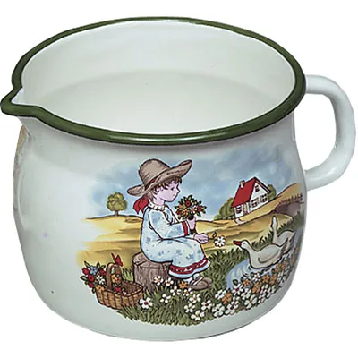 Produktbild von Karl Krüger Milchtopf GÄNSEKIND 10 cm Emaille weiß mit Ausguss und Nachbildung / Topf