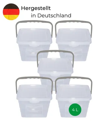 Produktbild von Novaliv 5x Waschmittelbox mit Deckel 4 Liter I Transparent I 23,5 x 18 x 18,5 cm I Box Waschpulver Aufbewahrungsbox mit Henkel Waschmittel Aufbewahrung Waschmittelbehälter Waschpulverbehälter