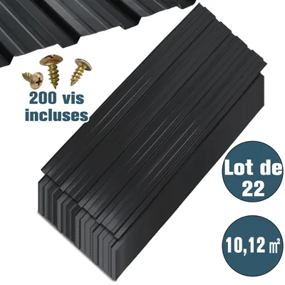 Image de GIHAUVIA 22x tôle profilée 108cm x 42.6cm = 10.12 tôle trapézoïdale tôle de toit tôle d'acier galvanisée profil ondulé en noir pour toits carports