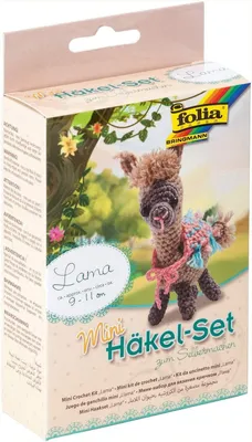 Produktbild von folia 23913 - Mini Häkelset Lama, Komplettset zur Erstellung von einem selbst gehäkelten niedlichen Lama, ca. 9 - 11 cm groß, für Kinder ab 8 Jahren und Erwachsene, als Geschenk