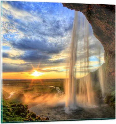 Produktbild von Bilder auf glas - Wasserfall Natur Park Sonne - 30x30cm - Glasbilder - Wandbilder - Kunstdruck - zum Aufhängen bereit - Wanddekoration aus Glas - Glas Bilder - Wandbild auf Glas - GAC30x30-2716