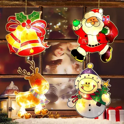 Produktbild von 4er-Set LED-Weihnachtsbeleuchtung mit Saugnapf – Weihnachtsfenster-Lichterkette mit Saugnapf – LED-Weihnachtsfensterbeleuchtung