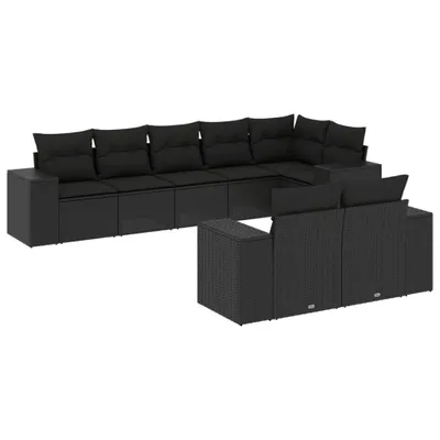 Produktbild von vidaXL 8-tlg. Garten-Sofagarnitur mit Kissen Schwarz Poly Rattan
