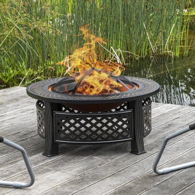 Produktbild von Runde Feuerstelle für den Garten und die Terrasse mit Funkenschutzgitterdeckel