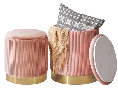Productafbeelding van Ronde opbergkussens van bouclé-fluweel, set van 2, roze, geschikt voor woonkamer en slaapkamer