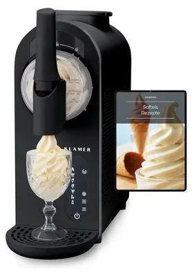 Produktbild von KLAMER Softeismaschine, Eismaschine & Slush Maschine mit 7 Programmen: Softeis, Slushie, Frappé uvm, 1,5L Fassungsvolumen Automatische Reinigung, kein Eis erforderlich, mit digitalem Rezeptbuch