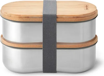 Produktbild von black+blum BAM-BT-L016, Box, Oval, 0,5 l, Bambus, Edelstahl, Bambus, Silikon, Edelstahl, Bambus