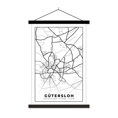 Produktbild von MuchoWow® Textilposter Stadtplan - Gütersloh - Karte - Wegbeschreibung 60x90 cm mit schwarzem Rahmen - Poster Wohnzimmer