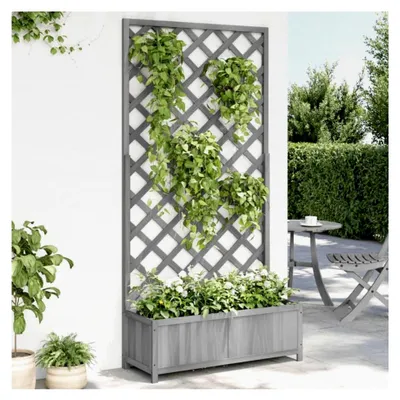 Produktbild von Massives Tannenholz Garten-Spalier mit Pflanzkasten, Grau, 90 x 35 x 180 cm