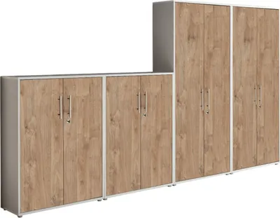 Produktbild von Aktenschrank TABOR 54 in lichtgrau / Gold Harbor Oak, Schrankwand, Büroschrank, abschließbar, Metallgriffe