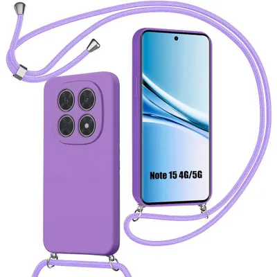 Image de Coque pour Xiaomi Redmi Note 15 5G/4G, Silicone Anti-Rayures Antichoc avec Cordon Violet