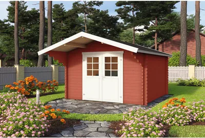 Produktbild von Gartenhaus Outdoor Life Viljandi 34 inkl. Vordach 339,7 x 445 cm schwedischrot