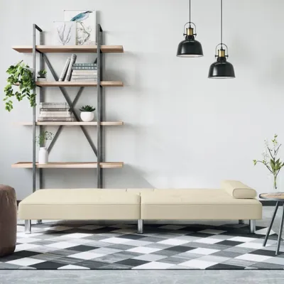 Image de The Living Store Canapé-lit avec porte-gobelets Crème Similicuir