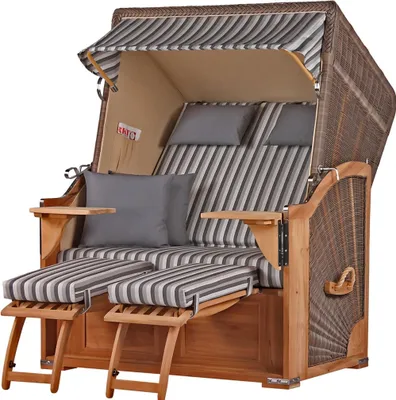 Produktbild von Strandkorb-Set - bene living - Schaalsee Teak - PE grau - Modell 545 - inkl. Liftersystem