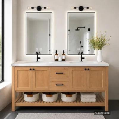 Immagine prodotto di Set di mobili da bagno a pavimento, completo di lavabo, mobile lavabo con pensile e base, design moderno, ideale per bagno, toilette per ospiti e lavanderia, dimensioni 160x55 cm [RW693-160K]