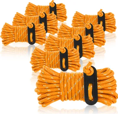 Produktbild von COM-FOUR® 8x Abspannseil je 4m für Camping reflektierend in orange - Zeltschnur mit Abspannschnalle - Spannschnur - Camping Schnur - Seilspanner - Zeltleine - Sturmband