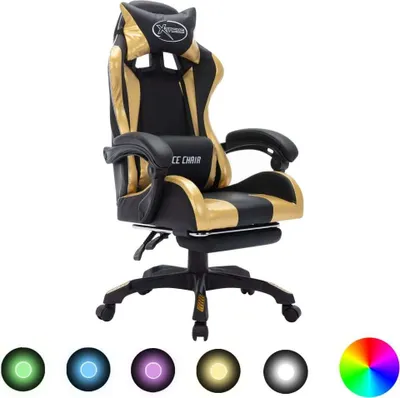 Immagine prodotto di Sedia da gioco con luci LED RGB in ecopelle oro e nera
