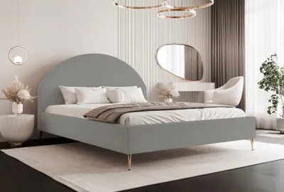Obrázek produktu pro BESILIO Ložnicová postel 160x200 Velora II - Postel s boxem, kulaté tvary, štíhlá, rám - Boucle látka - Grey & Quelle 83