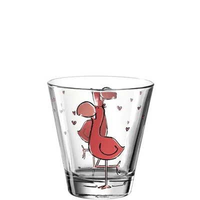 Produktbild von Leonardo Bambini Trink-Glas 6er Set, Kinder-Becher aus Glas mit Tier-Motiv "Flamingo", spülmaschinengeeignete Saft oder Wasser Gläser, 215 ml, 017904