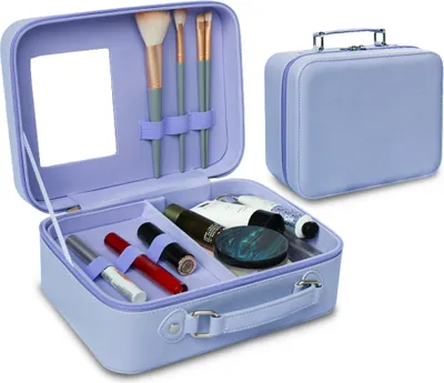 Produktbild von Reise-Make-up-Koffer mit Spiegel – unterteilbarer Kosmetik-Make-up-Zugkoffer, wasserdichte PolyurethanSchale, tragbare Aufbewahrung für Damenkosmetik/Make-up-Pinsel/Toilettenartikel und Zubehör