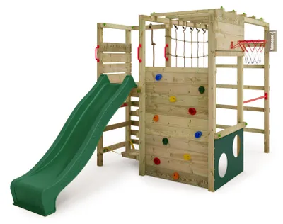 Image de Structure d'escalade FATMOOSE ActionArena Air XXL avec toboggan, en bois, de couleur verte