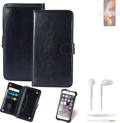 Produktbild von K-S-Trade 360° Hülle kompatibel mit Wiko 10 inkl. Headphones schwarz Kunstleder Case BookCase WalletCase Kunstlederederhülle Handyhülle,