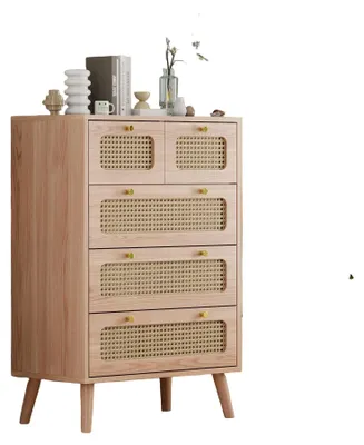 Image de Meuble de rangement avec tiroirs - Commode - Rangement - Meuble à tiroirs - Table de chevet - 5 tiroirs - Bois MDF - Compact - 60x34x91 cm