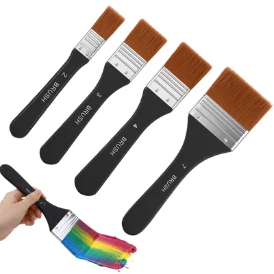 Produktbild von Acryl-Flachpinsel-Set - 4-teilig - für Öl- und Acrylfarben - mit Holzgriff