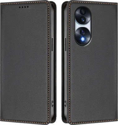 Produktbild von Handyhülle für Honor 70 Pro, Kunstleder Klapphülle Stoßfeste Magnetische Hülle mit Ständer Schwarz