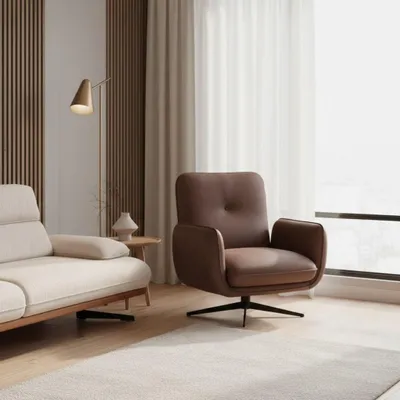 Produktbild von Komfortabler Sessel Braun Kunstleder Metallgestell Modernes Design