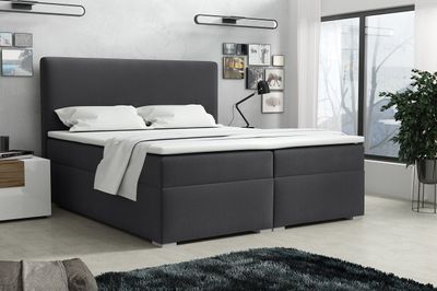 Deine Möbel 24 Boxspringbett BASIC 200x200 cm Dunkelgrau grau Komplettbett inkl Taschenfederkernmatratzen 7 Zonen H4 Polsterbett Ehebet Topper